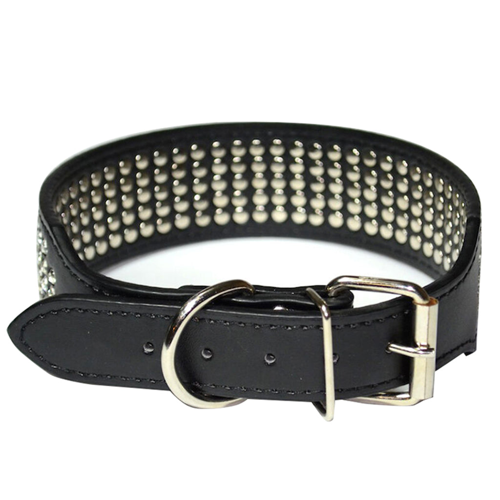 Dog Leather Collar Five Row BlingBling Rhinestone Diamante Collar Black S M L